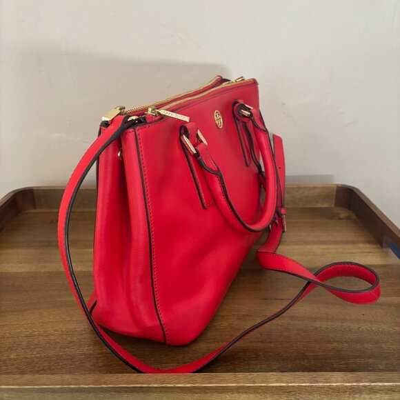 Tory Burch Red Saffiano Robinson Double Zip Leather Tote - Picture 3 of 10